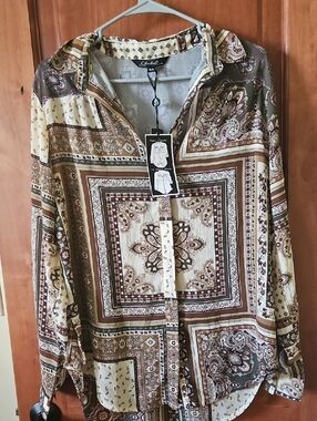 Paisley Design Sheer Casual Womens Button Down Shirt